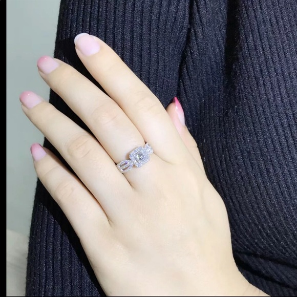 New 925 Silver Square Cut Diamond Bridal Ring - Picture 2 of 3